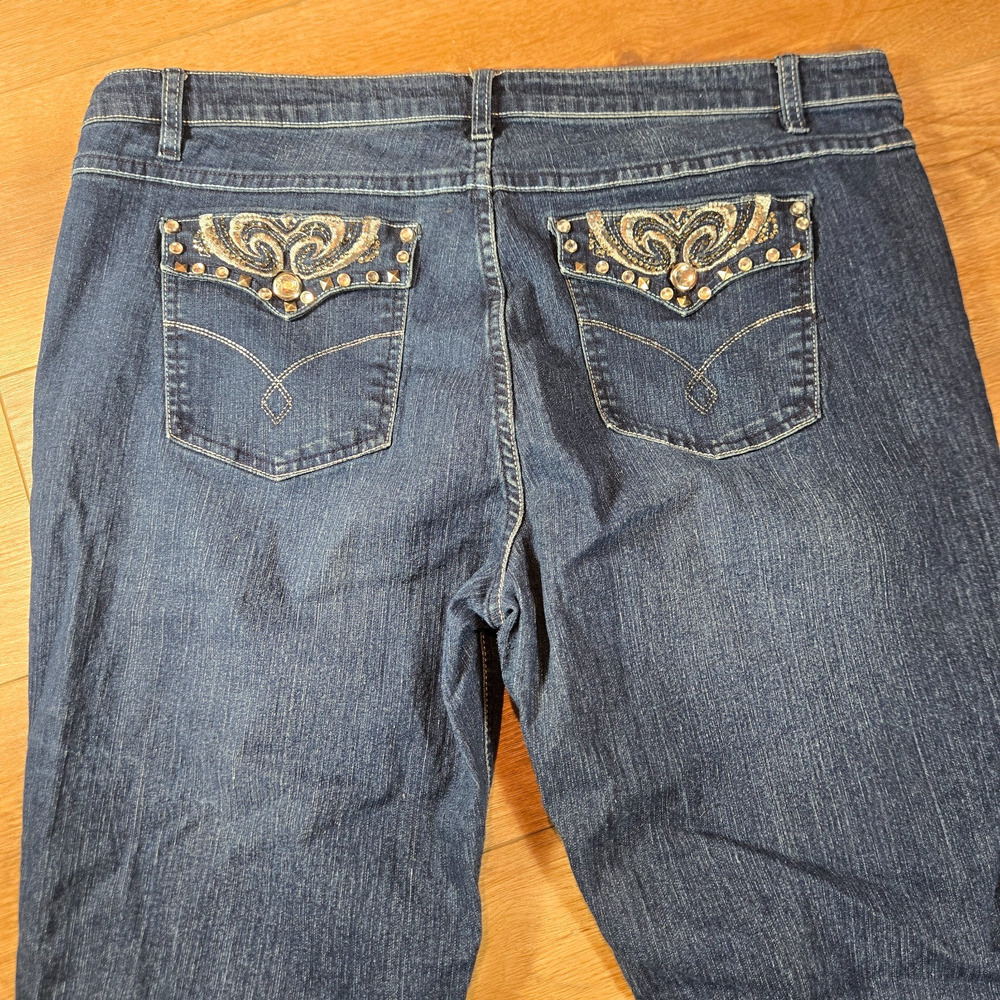 HipStar Womens Jeans 22 Medium Wash Stretch Denim Bedazzled Jeweled - Picture 12 of 14